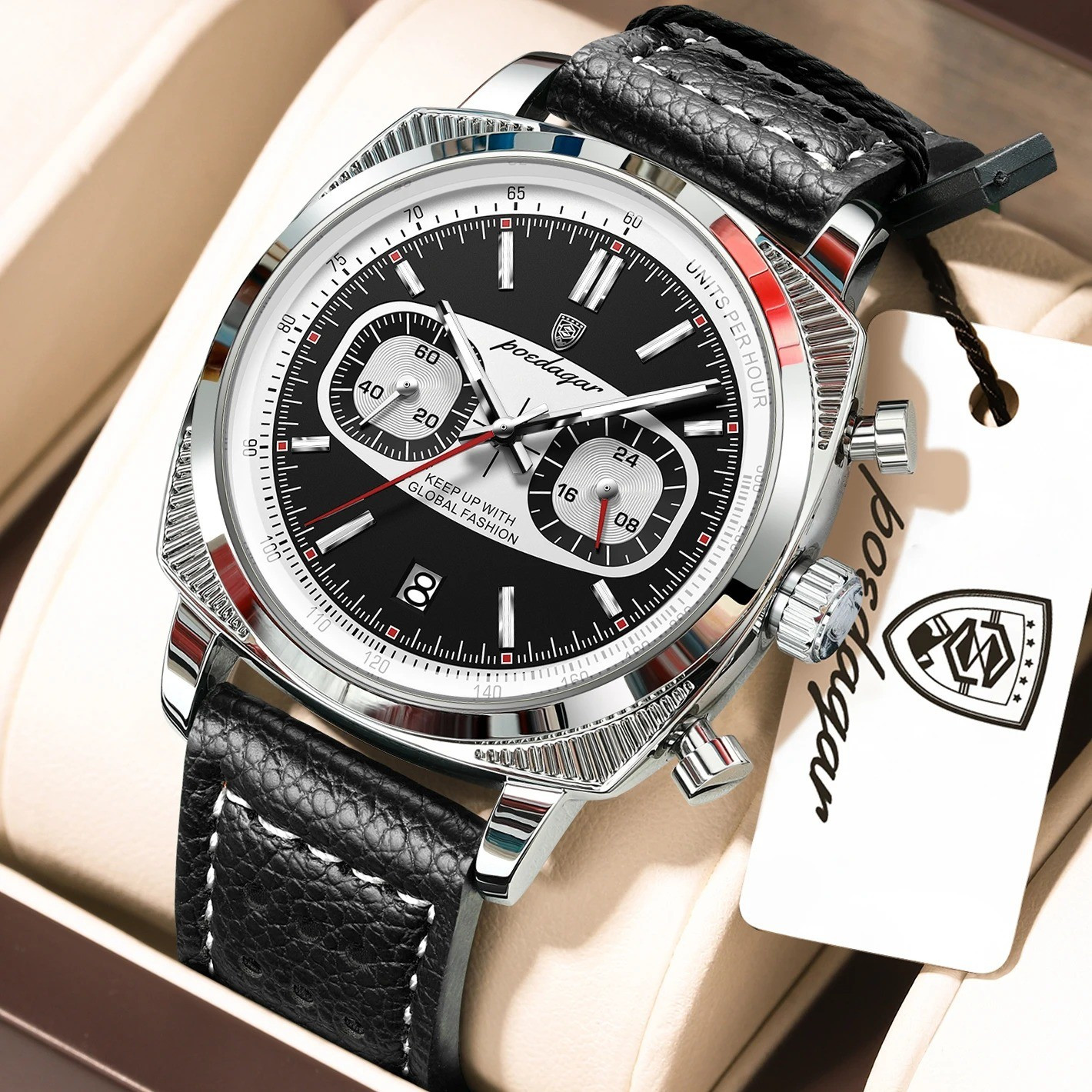 POEDAGAR 838 Men’s Leather Chronograph Watch