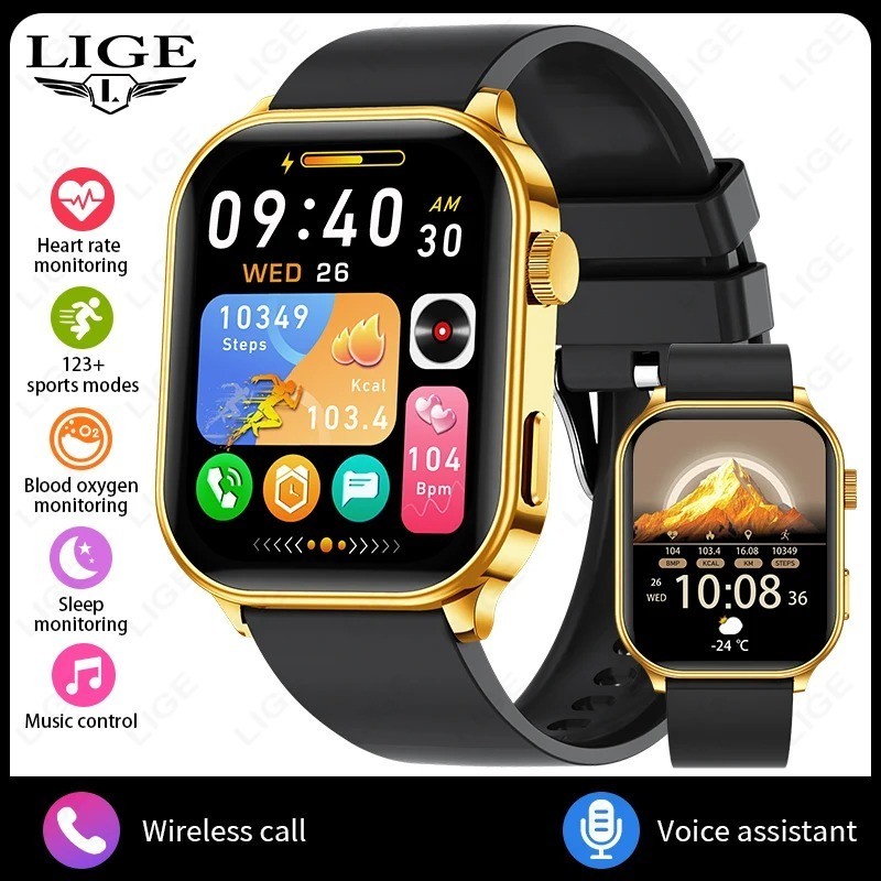LIGE 2.01" HD Smart Watch for Men with Wireless Call, Sleep Monitor & 123 Sports Modes