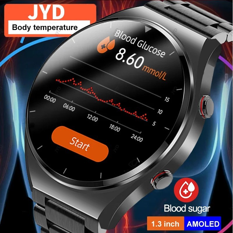 ECG+PPG Non-Invasive Blood Glucose Smart Watch Men Body Temperature Heart Rate Smartwatch Blood Pressure Sport Fitness Watch