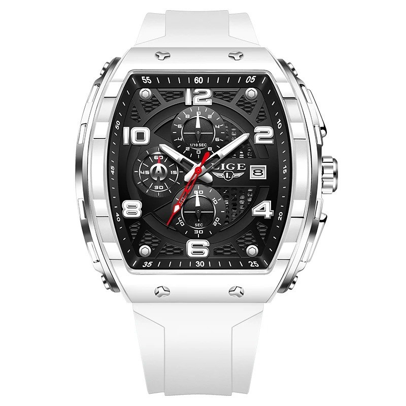 LIGE 89331 White Luxury Men’s Sports Quartz Watch 50M Waterproof Luminous Military Wristwatch