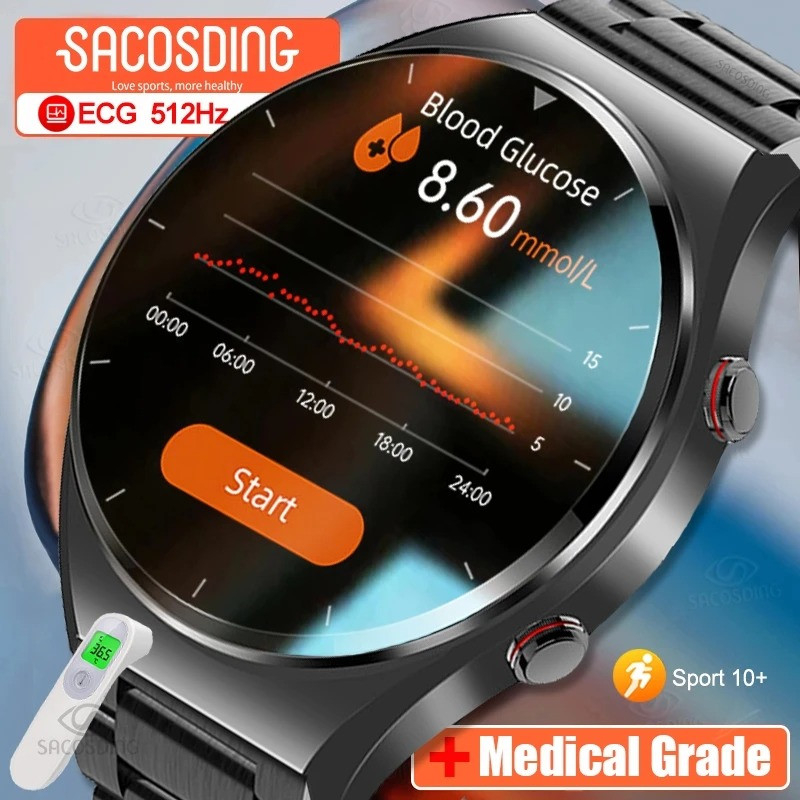 2026 New Noninvasive Blood Gloucose ECG+PPG Smart Watch Men Heart Rate Blood Oxygen Health Smartwatch IP67 Waterproof Sport Watch