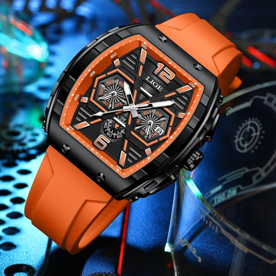 LIGE89108 Fashion Mens Watches 5ATM Sports Waterproof Quartz Wristwatch Luminous Date Silicone Clock Luxury Man Watch