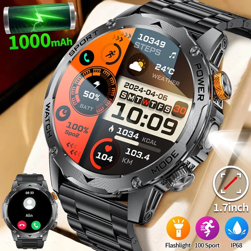 LIGE BWAK85 Smart Watch Men 1000mAh Battery Bluetooth Call Waterproof Fitness Watch