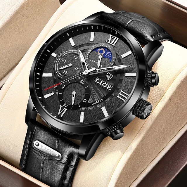 LIGE 8932 Top Brand Luxury Leather Casual Quartz Watch Man Sport Waterproof Clock Watch